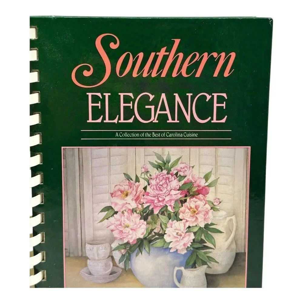 Southern Elegance Green Spiral-Bound Cookbook With Floral‎ Cover & Recipes 1987